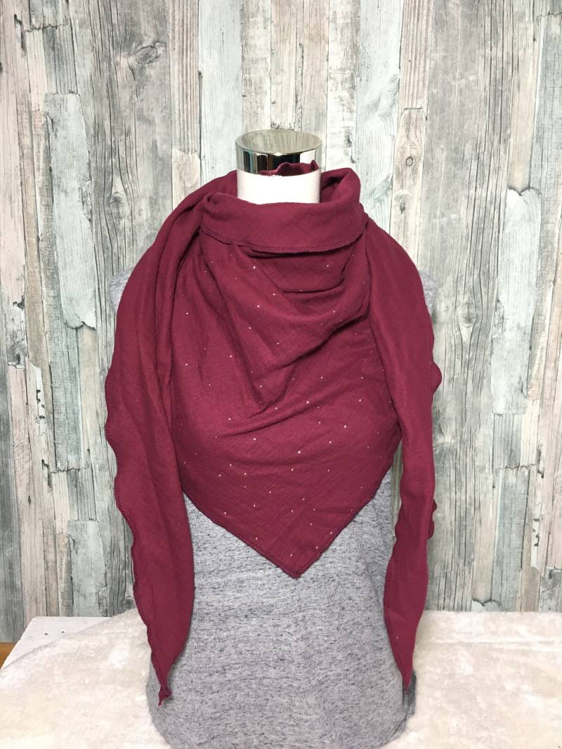 Musselintuch Dreieckstuch Halstuch Damen Xxl "Goldene Punkte Beere " Musselin Wickelschal Tuch Handmade Schal Einlagig von Liolinos