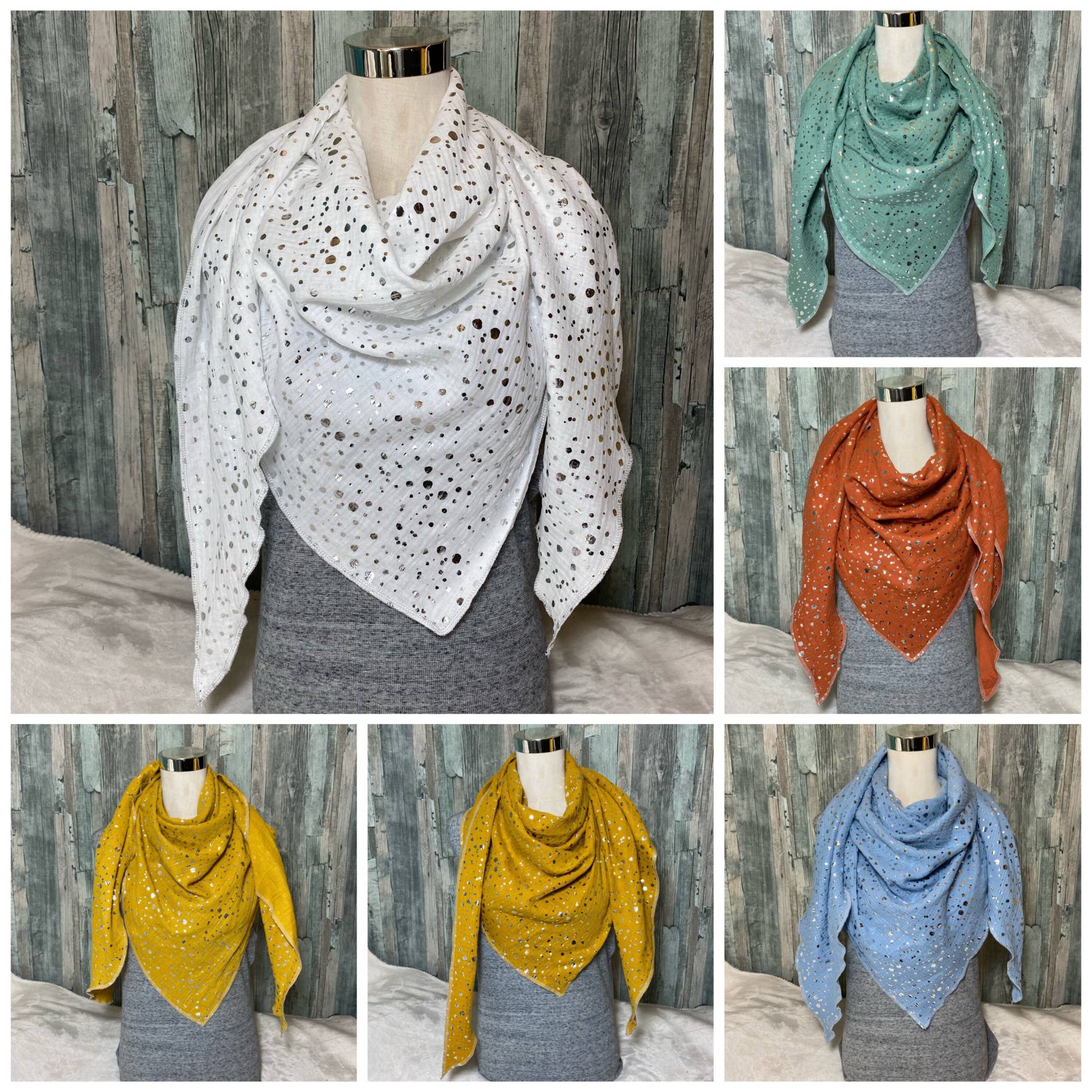 Musselintuch Dreieckstuch Halstuch Damen Xxl "Silberne Punkte " Musselin Wickelschal Tuch Handmade Schal Einlagig von Liolinos