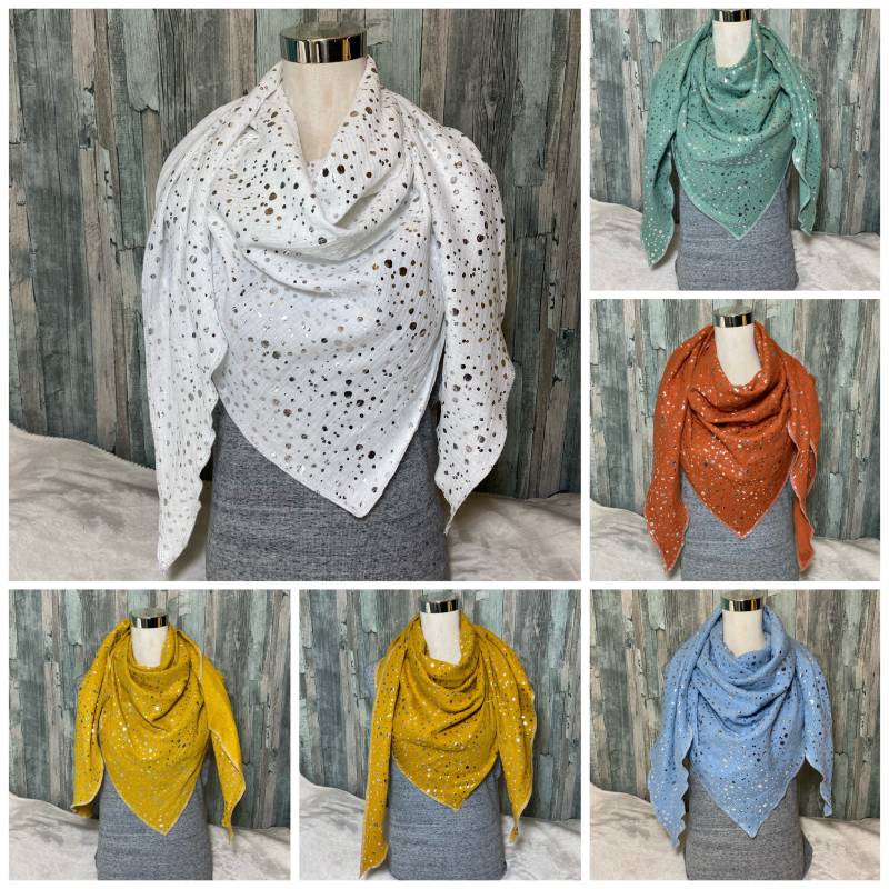 Musselintuch Dreieckstuch Halstuch Damen Xxl "Silberne Punkte " Musselin Wickelschal Tuch Handmade Schal Einlagig von Liolinos
