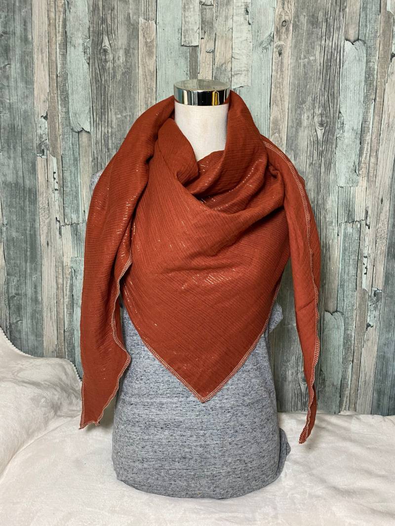 Musselintuch Dreieckstuch Halstuch "Schimmer Streifen Rost " Musselin Wickelschal Tuch Handmade Schal Einlagig von Liolinos