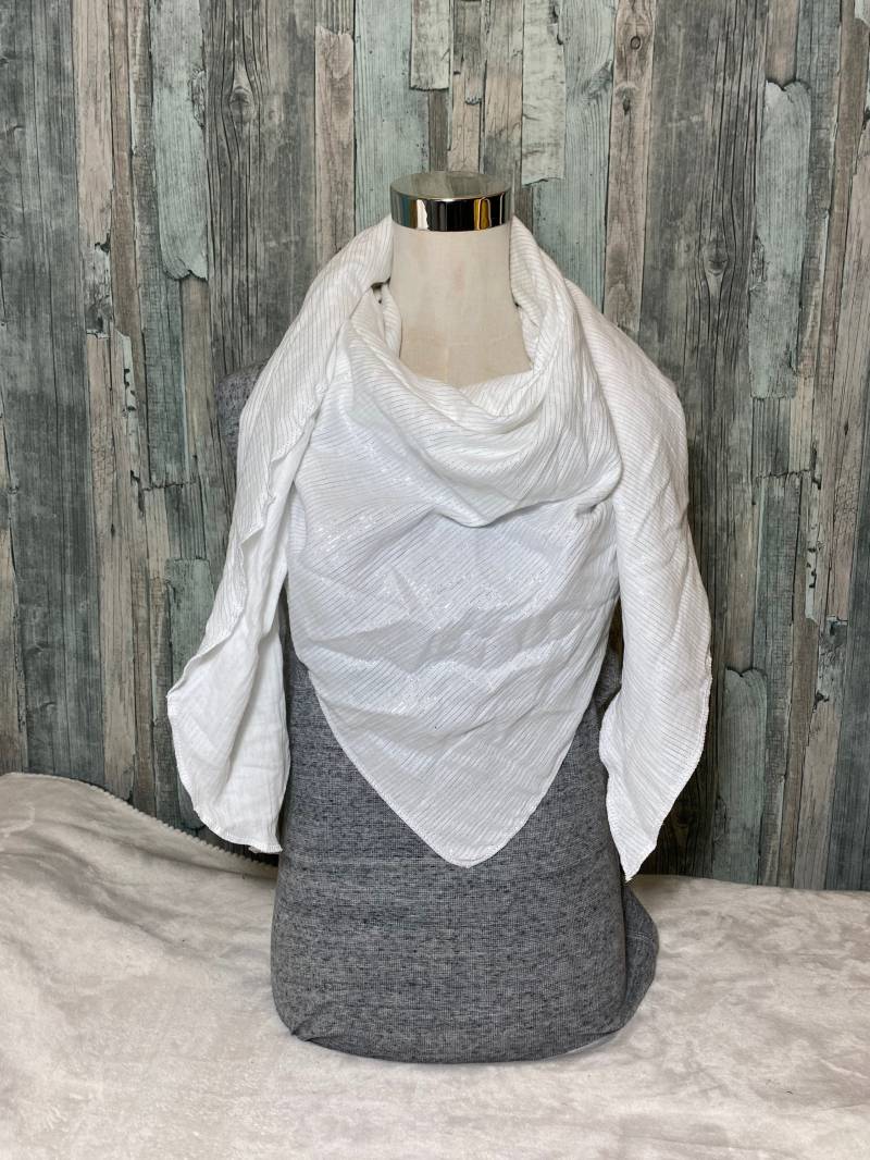 Musselintuch Dreieckstuch Halstuch "Schimmer Streifen Weiß " Musselin Wickelschal Tuch Handmade Schal Einlagig von Liolinos