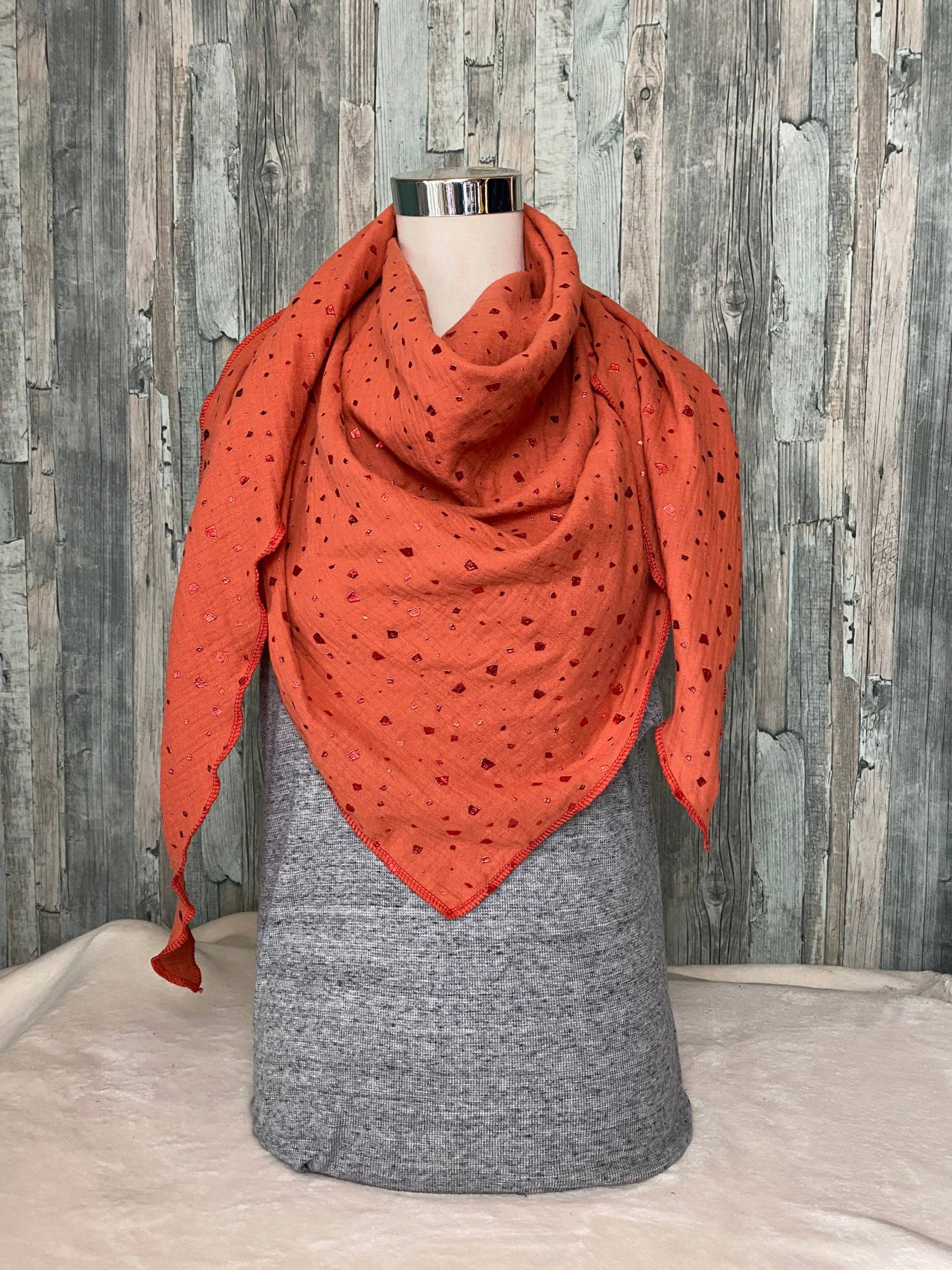 Musselintuch Halstuch Rotorange Mit Roten Flocken Dreieckstuch Musselin Wickelschal Tuch Handmade Schal Einlagig Musselintuch Halstuch Rotorange Mit Roten Flocken Dreieckstuch Musselin Wickelschal Tuch Handmade Schal Einlagig von Liolinos