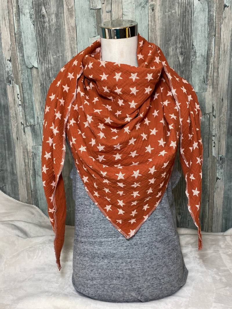 Musselintuch Sterne Weiss Dreieckstuch Halstuch Vers.farben Musselin Wickelschal Tuch Handmade Schal Einlagig Genäht von Liolinos