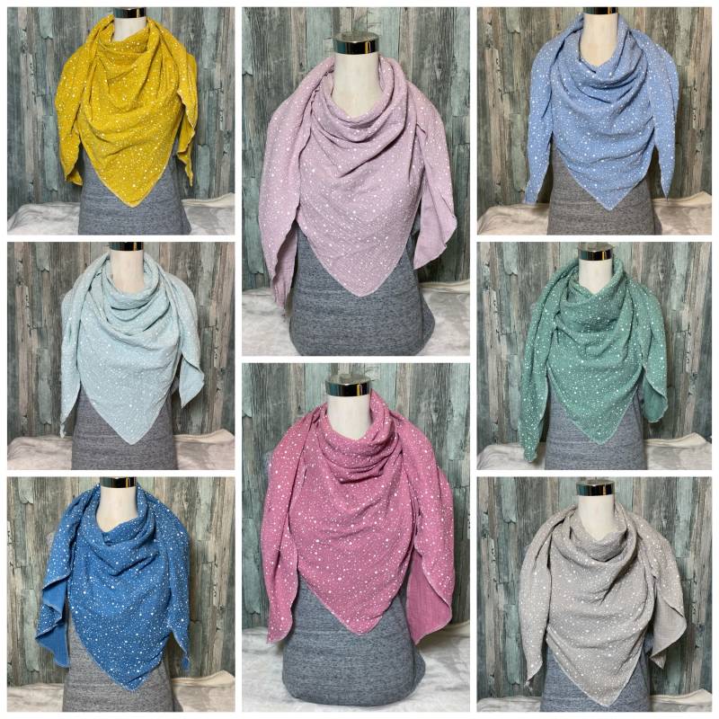 Musselintuch Uni Punkte in Weiß Dreieckstuch Halstuch Vers.farben Musselin Wickelschal Tuch Handmade Schal Einlagig Genäht von Liolinos