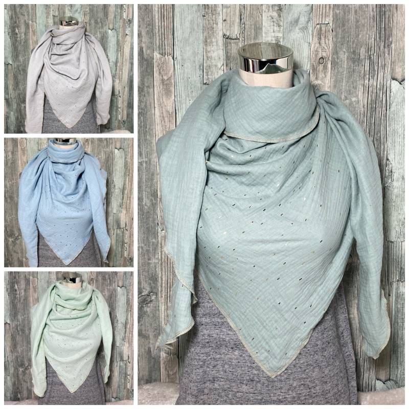 xxl Dreieckstuch Musselin Halstuch "Goldene Streifen " Wickelschal Tuch Handmade Schal Einlagig von Liolinos