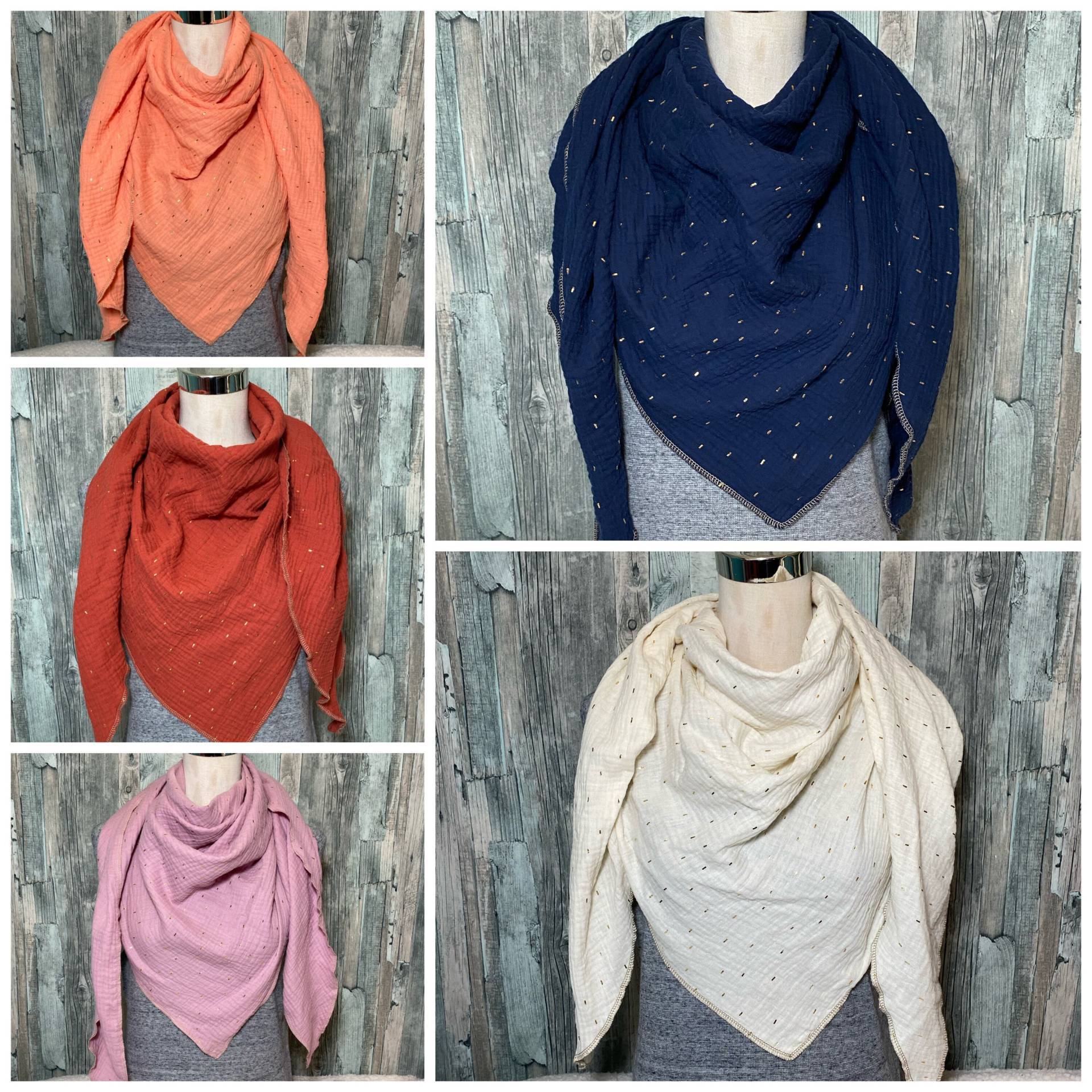 xxl Musselin Halstuch "Goldene Streifen " Wickelschal Tuch Handmade Schal Einlagig von Liolinos