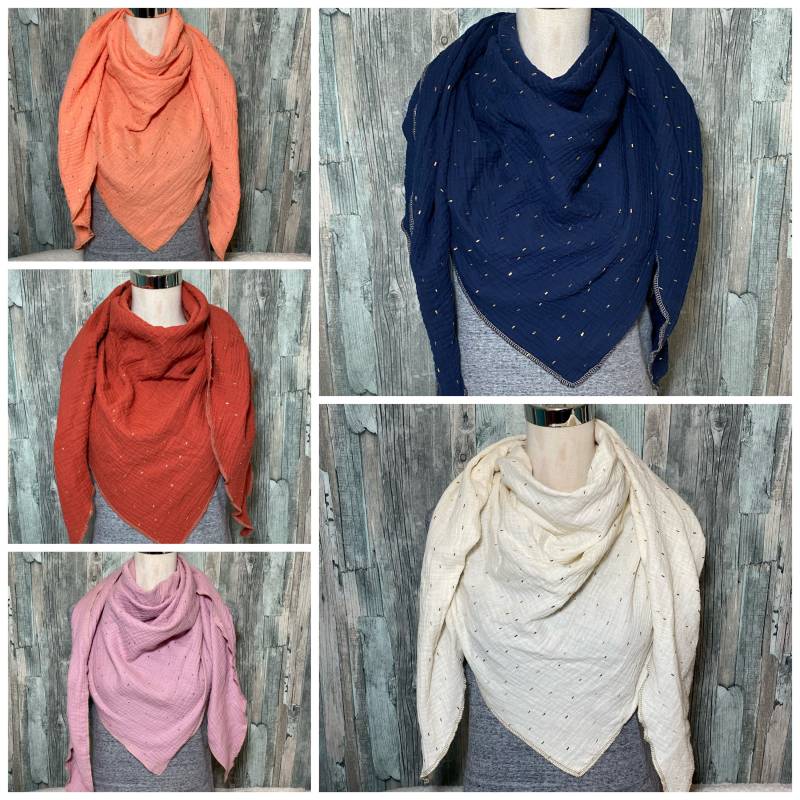 xxl Musselin Halstuch "Goldene Streifen " Wickelschal Tuch Handmade Schal Einlagig von Liolinos