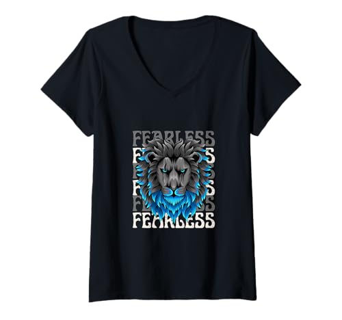 Damen Lion Design Fearless T-Shirt mit V-Ausschnitt Damen Lion Design Fearless T-Shirt mit V-Ausschnitt von Lion Designs