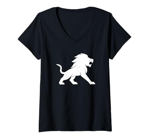 Damen Löwen-Kunst-Silhouette T-Shirt mit V-Ausschnitt von Lion Graphic Merch