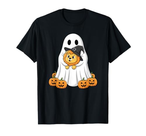 Lustiger Geist Löwe Kürbis Halloween Kinder Herren Damen T-Shirt von Lion Lovers Cute Halloween Outfits for Boy Girl