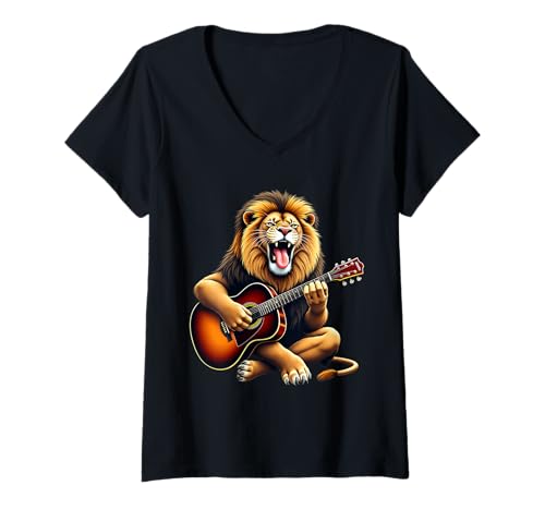 Damen Lustiges Löwenspieler-Gitarren-Design für Musikliebhaber T-Shirt mit V-Ausschnitt Damen Lustiges Löwenspieler-Gitarren-Design für Musikliebhaber T-Shirt mit V-Ausschnitt von Lion Lovers Designs