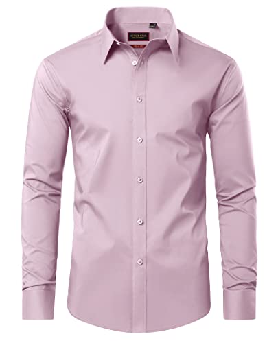 Lion Nardo Herren-Hemden, normale Passform, einfarbig, formell, langärmelig, lässig, mit Knopfleiste, breiter Kragen, Helles Pink, Mittel von Lion Nardo