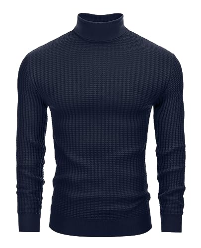 Lion Nardo Herren Rollkragenpullover Slim Fit Pullover für Herren Langarm Pullover Stretch Casual Thermopullover, Marineblau, Groß von Lion Nardo