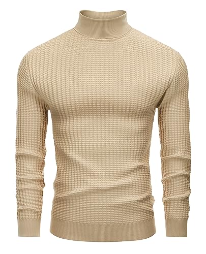Lion Nardo Herren Rollkragenpullover Slim Fit Rollkragenpullover für Herren Langarm Pullover Sweater Thermopullover, Khaki, Klein von Lion Nardo