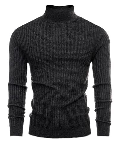Lion Nardo Herren Rollkragenpullover Slim Fit Rollkragenpullover für Herren Langarm Pullover Sweater Thermopullover, Space Dye Schwarz, Groß von Lion Nardo