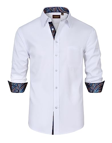 Lion Nardo Herrenhemden, langärmelig, Hemden für Herren, lässig, Button-Down-Shirt, Party, große und große Kleider, D # White-Paisley, XL von Lion Nardo