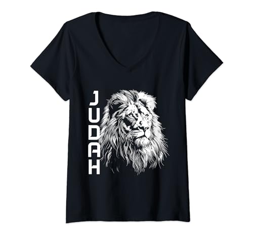 Damen Löwe von Juda, hebräisch, Israelit, christlich, jüdisch, afrikanisch, YHWH T-Shirt mit V-Ausschnitt von Lion Of Judah Co.