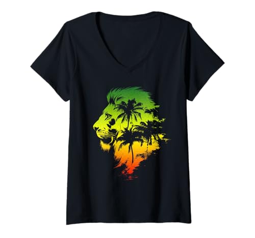 Damen Lion of Judah Reggae-Musik Jamaika T-Shirt mit V-Ausschnitt Damen Lion of Judah Reggae-Musik Jamaika T-Shirt mit V-Ausschnitt von Lion Of Judah - Reggae Music Apparel & Gifts