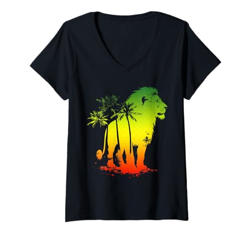 Damen Lion of Judah Reggae-Musik Jamaika T-Shirt mit V-Ausschnitt Damen Lion of Judah Reggae-Musik Jamaika T-Shirt mit V-Ausschnitt von Lion Of Judah - Reggae Music Apparel & Gifts