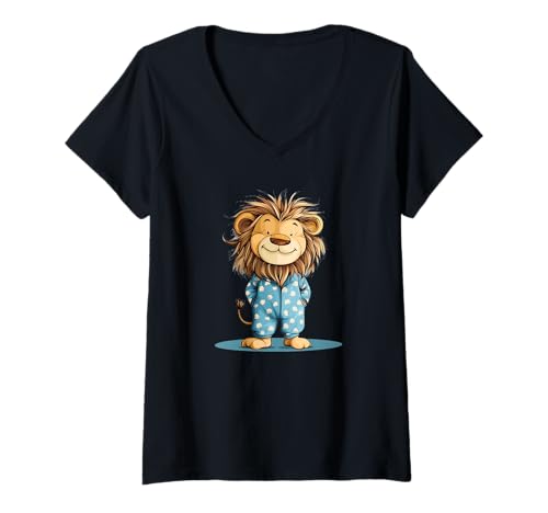Damen Schlafenszeit Brüllen: Lustiges Pyjama-Löwen-Kostüm T-Shirt mit V-Ausschnitt Damen Schlafenszeit Brüllen: Lustiges Pyjama-Löwen-Kostüm T-Shirt mit V-Ausschnitt von Lion Pajama