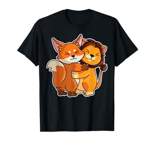 Fox & Lion Hug Kawaii Süße Tiere für Frauen Kuscheln T-Shirt Fox & Lion Hug Kawaii Süße Tiere für Frauen Kuscheln T-Shirt von Lion and Fox Hugging