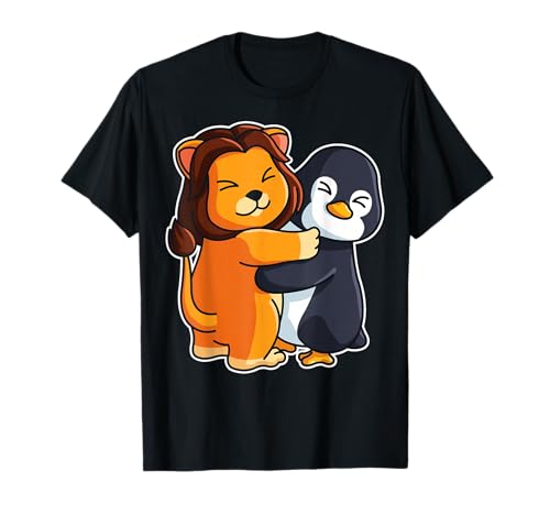 Pinguin und Löwe niedliche Tiere für Frauen Tierumarmung T-Shirt von Lion and Penguin Hug Animal Girls Women Kids