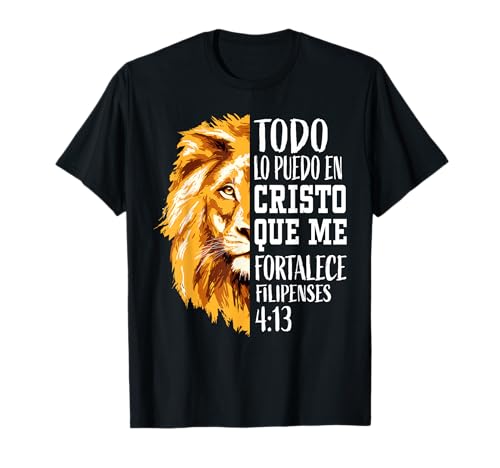 Filipenses 4 13 Geschenke Männer Christlicher Vers Löwe Judah Spanisch T-Shirt von Lion of Judah Faith Co