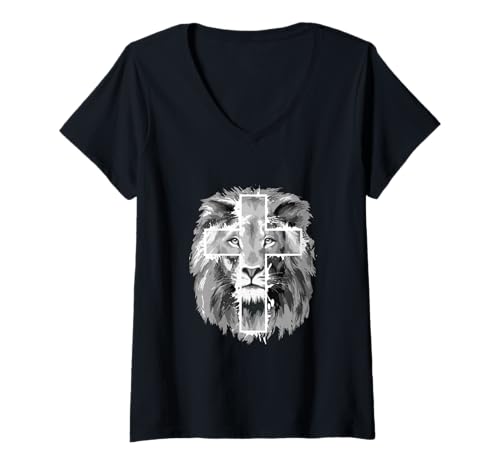 Damen Lion of Judah and Jesus Prayer Christian T-Shirt T-Shirt mit V-Ausschnitt Damen Lion of Judah and Jesus Prayer Christian T-Shirt T-Shirt mit V-Ausschnitt von Lion of Judah and Jesus Prayer Christian