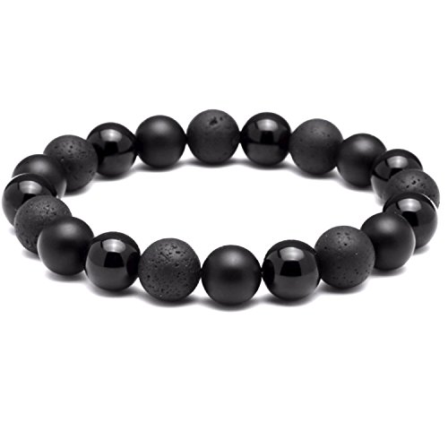Lion&Son Gaia Armband - Tigerauge Herren Men Schwarz Natur Perlen Schmuck Vintage Rock Bracelet Fashion Onyx Matt Lava, Farbe:Black von Lion & Son
