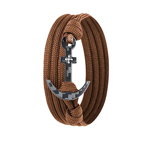 Lion & Son Herren Anker-Armband Mit Anhänger - Carbon-Armband Aus Kohlenstoff - Handmade Schmuck - Braun Geschenk für Ihn (Brown-Anchor) von Lion & Son