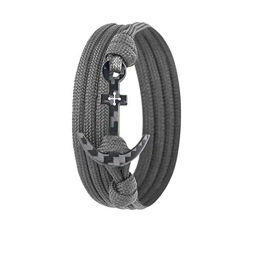Lion & Son Herren Anker-Armband mit Carbon-Anhänger - Herren Paracord Kette aus Kohlenstoff - Handmade Wickelarmband - Damen-Armband Grau Geburtstag für Ihn (Grey-Anchor) von Lion & Son