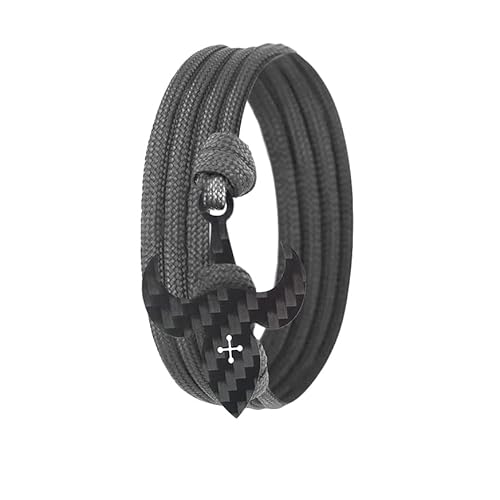 Lion & Son Kohlenstoff-Armband mit 100% Anker Kreuz Infinity Carbon-Anhänger Wickelarmband Herren (Grey-Lily) von Lion & Son