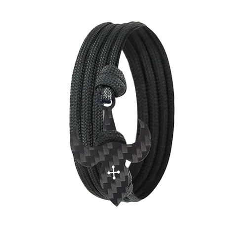 Lion & Son Kohlenstoff-Armband mit 100% Anker Kreuz Infinity Carbon-Anhänger Wickelarmband Herren (Black-Lily) von Lion & Son