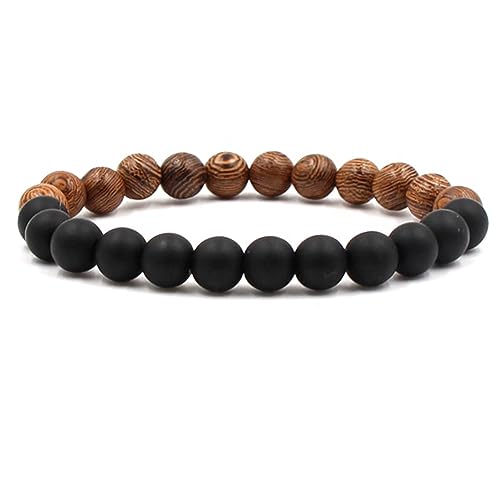 Lion & Son Holz-Perlen Armband Herren Buddha-Armreifen Damen-Armschmuck Gladiator Helm Wood Hamsa Skull Hantel Fitness Bracelet Hand gebunden Armreif Surfer Wasserfest (black-mat) von Lion & Son