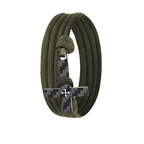 Lion & Son Kohlenstoff-Armband mit echtem Carbon-Kreuz-Anhänger Cross Wickelarmband (MILITARY) von Lion & Son