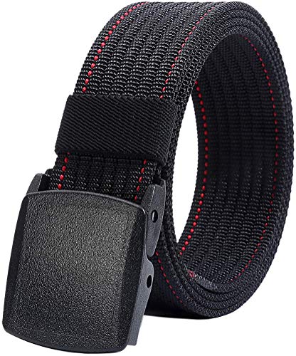 LionVII Herren Nylon Gürtel Tactical Military mit Kunststoffschnalle 130cm(Schwarz mit rot Linie) von LionVII