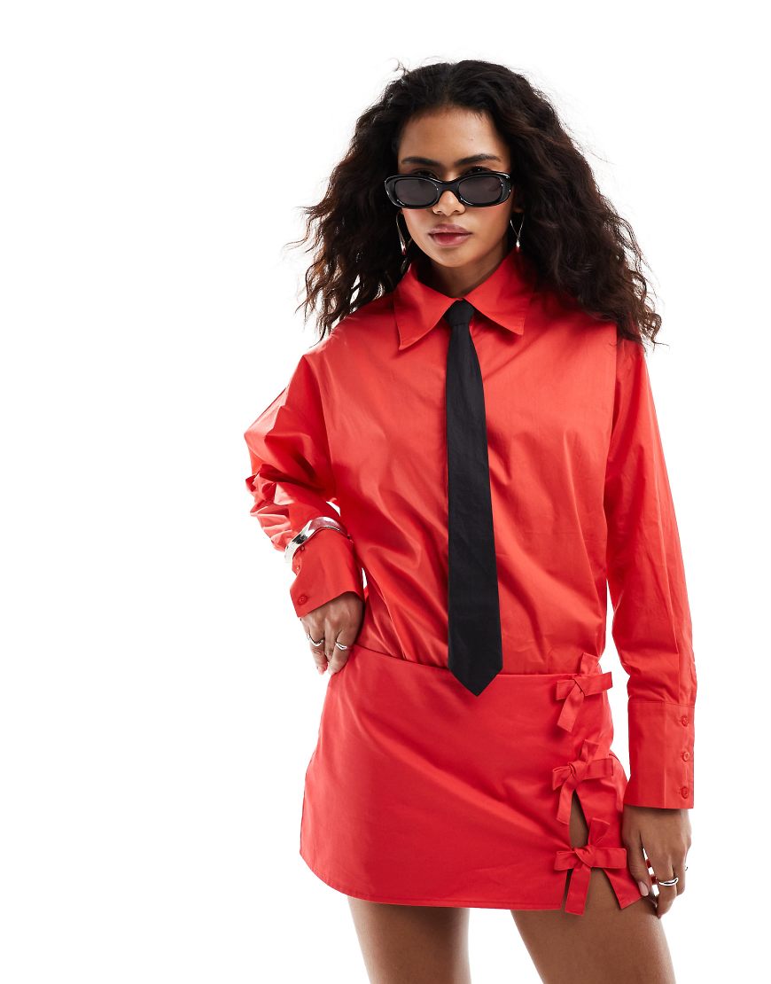 Lioness - Hemdbluse in Rot mit schwarzer Krawatte, Kombiteil von Lioness