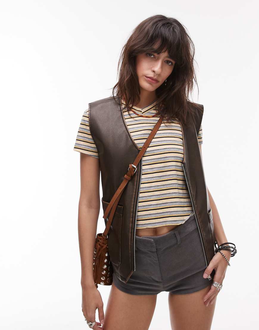 Lioness - North Light - Kurzärmliges T-Shirt in gestreiftem Gelb mit V-Ausschnitt-Bunt von Lioness