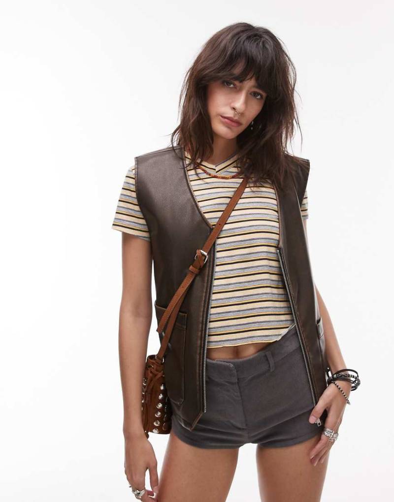 Lioness - North Light - Kurzärmliges T-Shirt in gestreiftem Gelb mit V-Ausschnitt-Bunt von Lioness