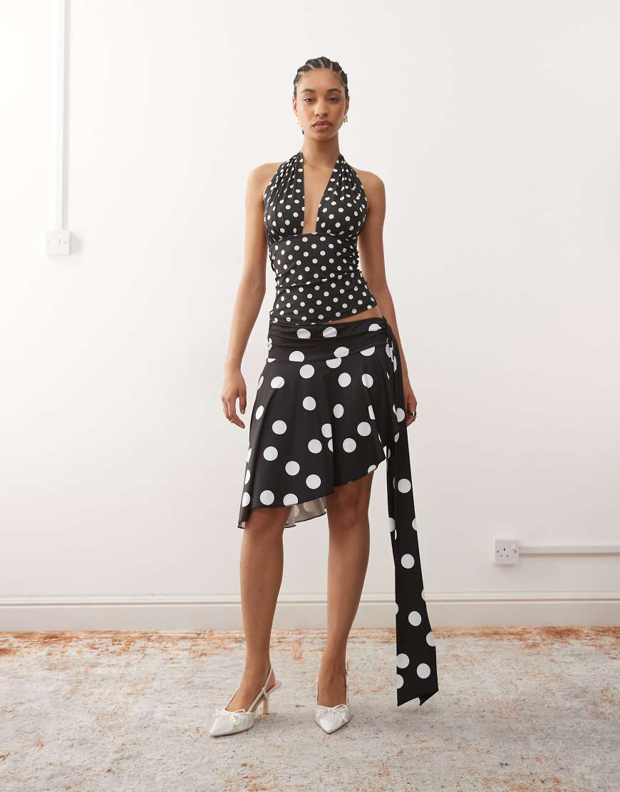 Lioness - Safari - Asymmetrischer, figurbetonter Midirock in Schwarz mit Polka Dots und Drapierung, Kombiteil-Bunt von Lioness