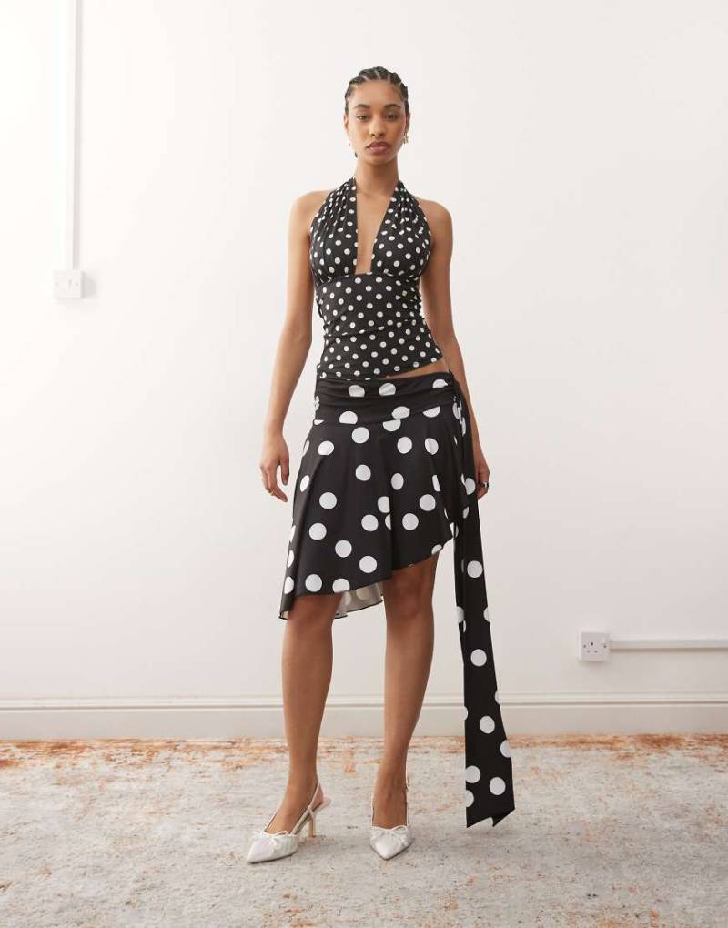 Lioness - Safari - Asymmetrischer, figurbetonter Midirock in Schwarz mit Polka Dots und Drapierung, Kombiteil-Bunt von Lioness