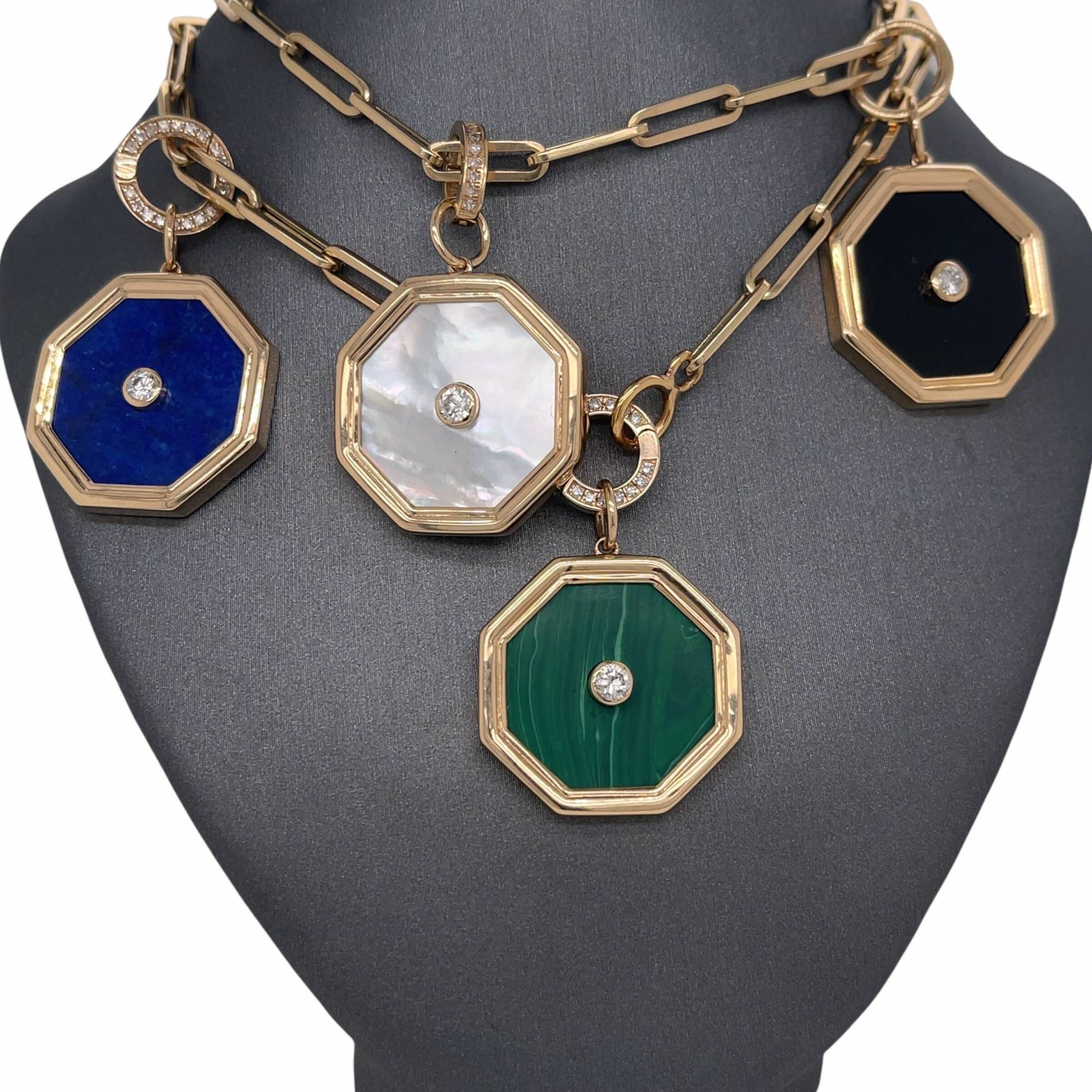 14K Gold, Diamant, Edelstein, Lapis Lazuli, Malachit, Onyx, Perlmutt, Oktagon, Symbol Der Unendlichkeit, Charm Anhänger von Lionheartjewelers