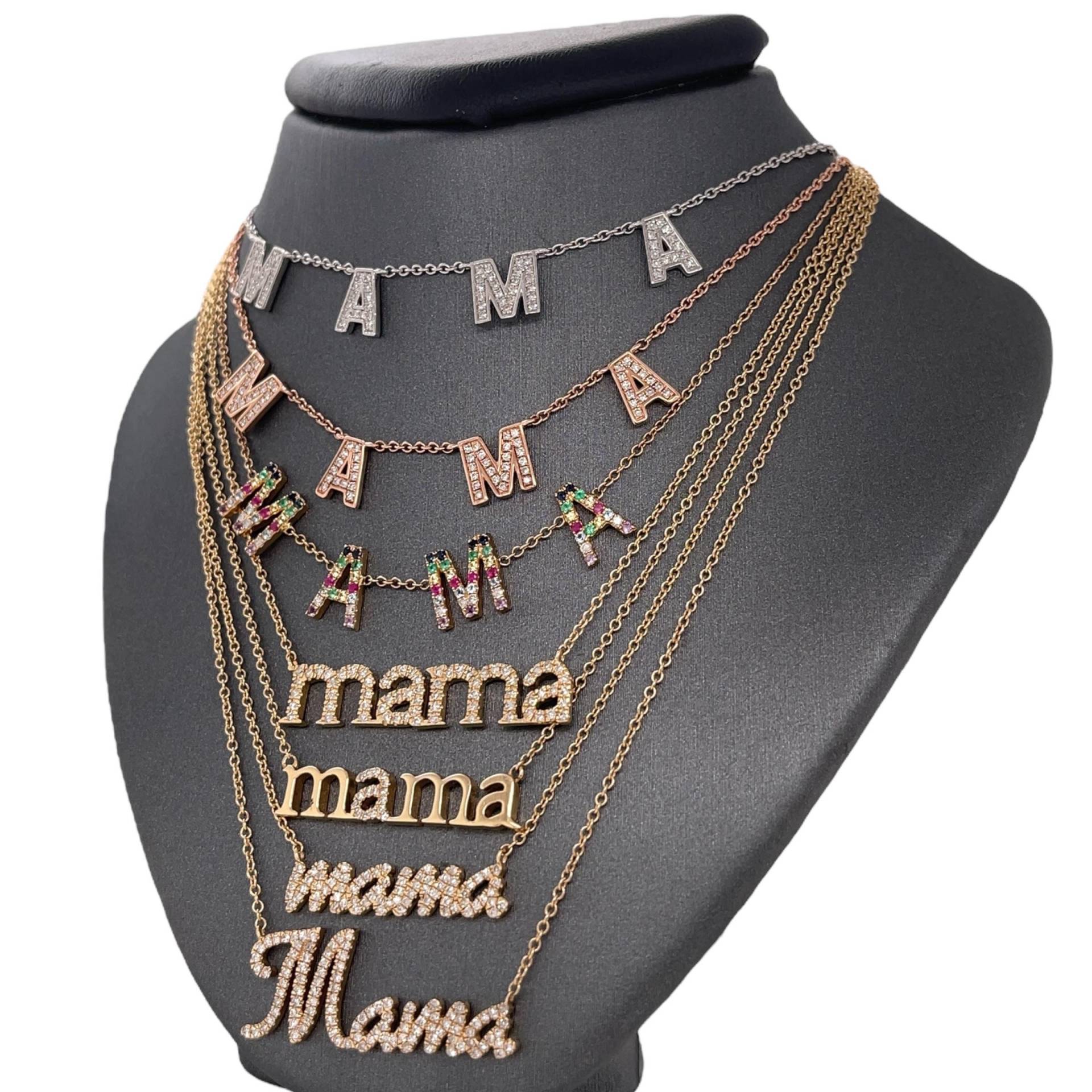 14K Gold, Diamant, Mama Charm Kettenhalskette von Lionheartjewelers