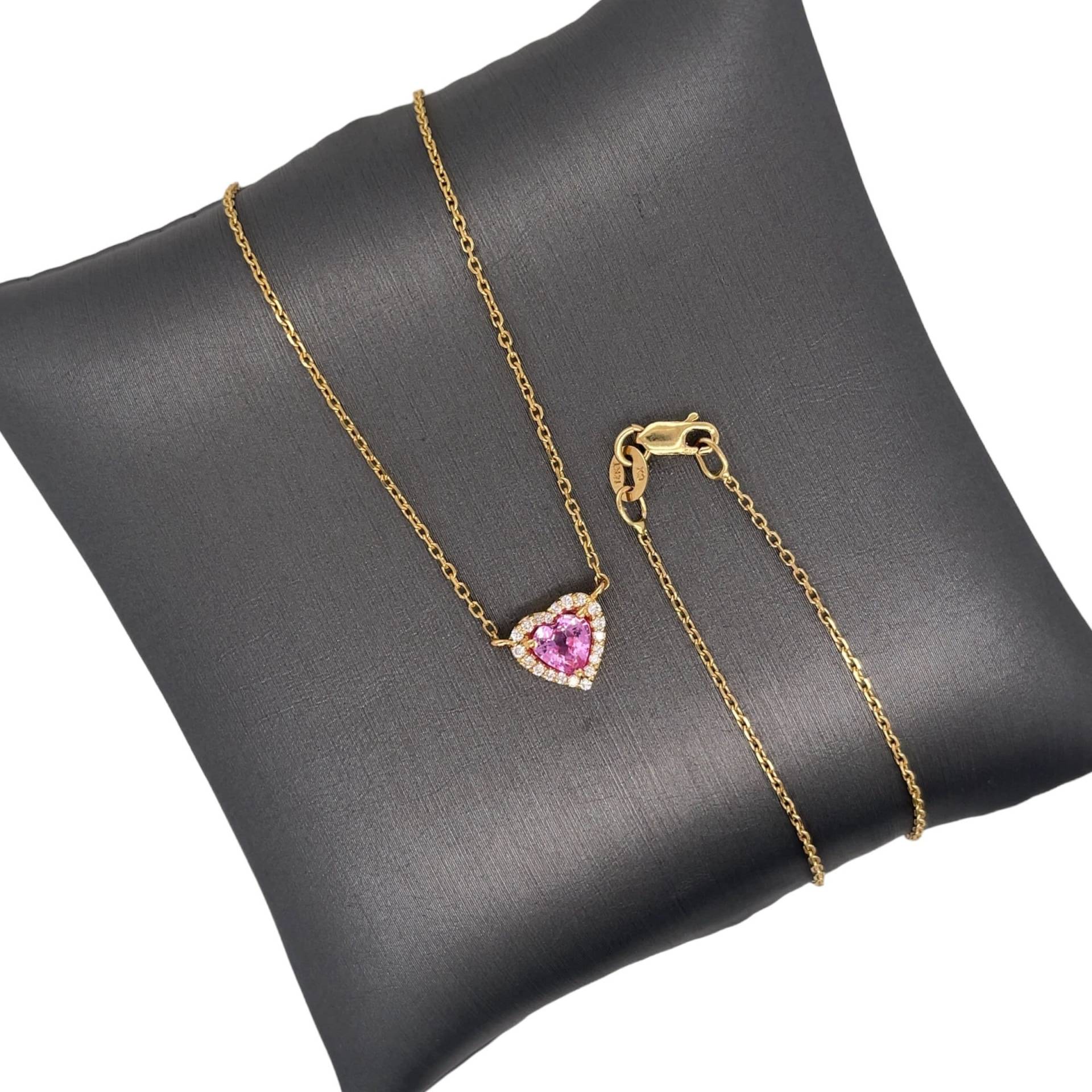 14K Gold, Diamant, Rosa Saphir, Herz Charm Kette von Lionheartjewelers