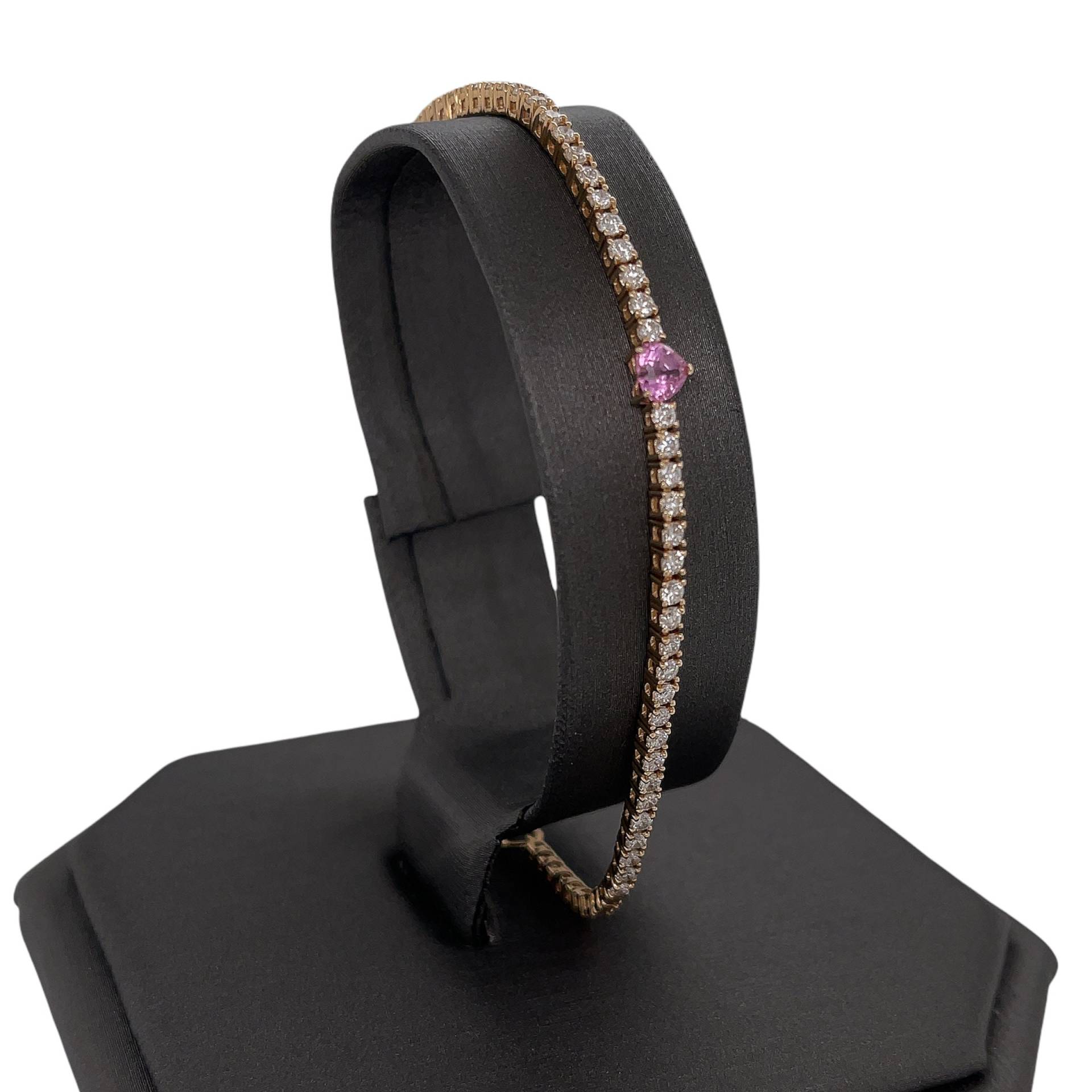 14K Massivgold, Löwenherz "Juliette' Rosa Saphirherz, Diamant-Tennis-Kettenarmband von Lionheartjewelers