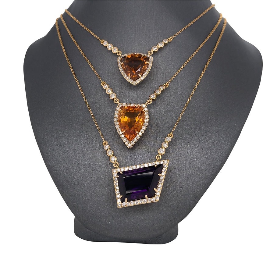 14K Massivgold, Diamant, Amethyst, Turmalin, Goldener Topas, Gliederkette von Lionheartjewelers