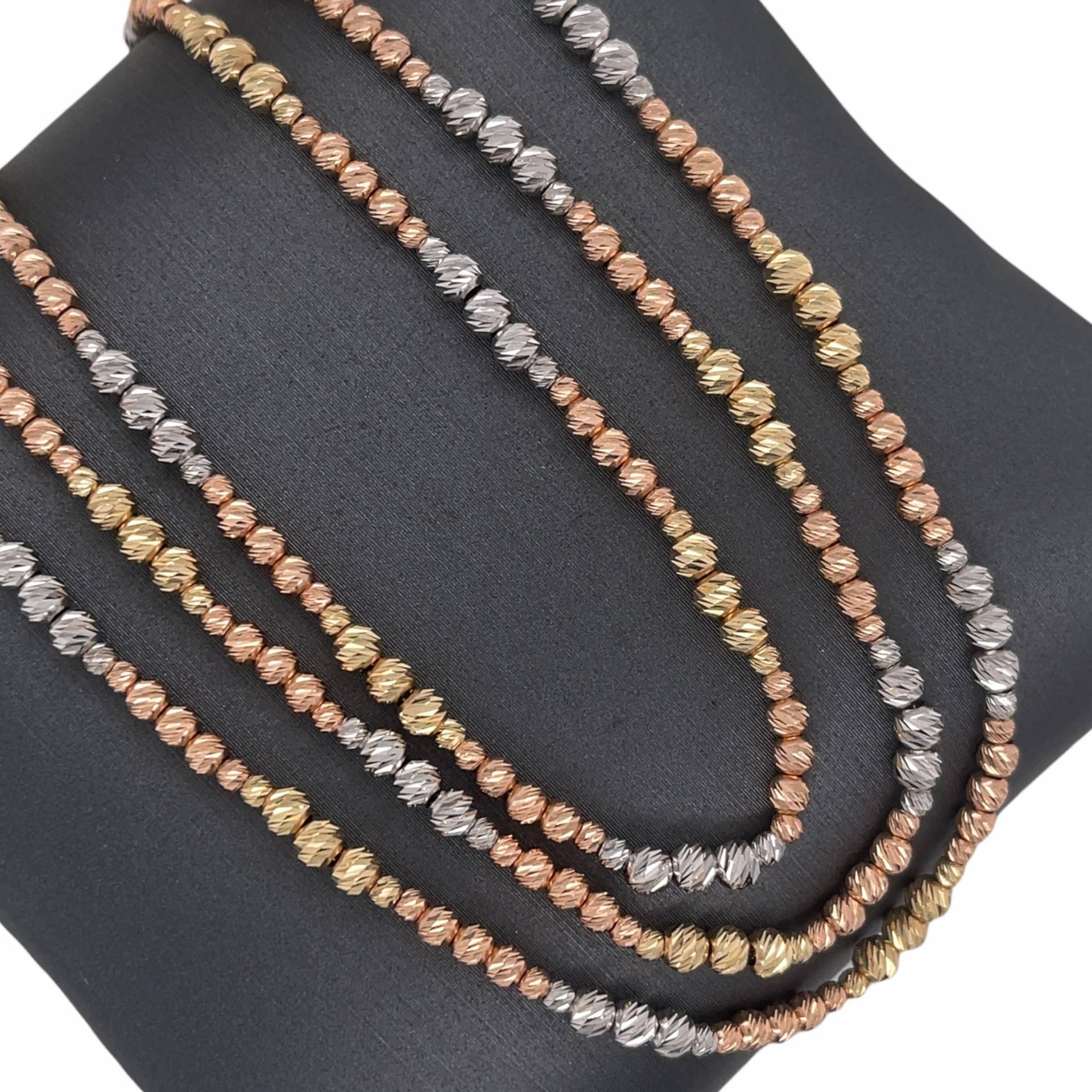 14K Solid Tricolor Gold, Tri Color Diamondcut Perlen, Polierte Runde Diamondcut Texturierte Glänzende Perlenarmbänder von Lionheartjewelers