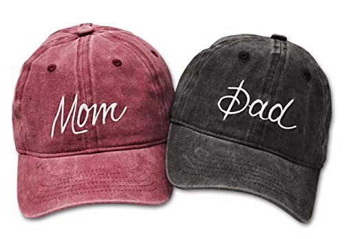 Bestickte Mom and Dad Hats Adjustable Distressed Baseball Caps Red Mama Hat Schwarz Daddy Hat 2 Stück von YEMIANJU