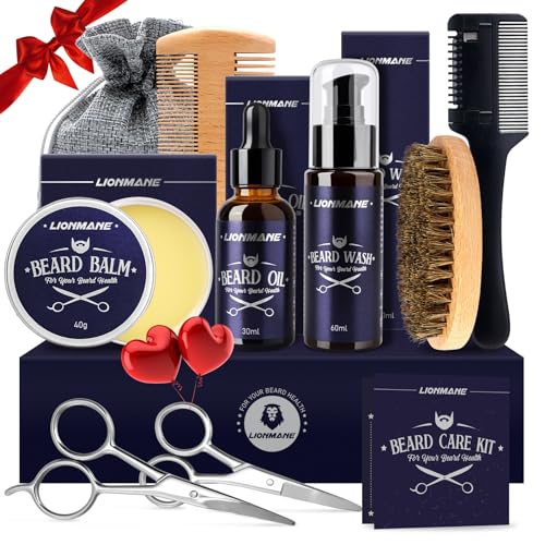 Bartpflege Set für Männer, Geschenke für Männer, Bart Geschenk Lionmane Geschenke Beard Set 60ML Bartshampoo, 30ML Bartöl, 2 Bartschere, Balsam, Bürste, Kamm, Tasche, Bartschneider Kamm Bartpflege Set für Männer, Geschenke für Männer, Bart Geschenk Lionmane Geschenke Beard Set 60ML Bartshampoo, 30ML Bartöl, 2 Bartschere, Balsam, Bürste, Kamm, Tasche, Bartschneider Kamm von Lionmane