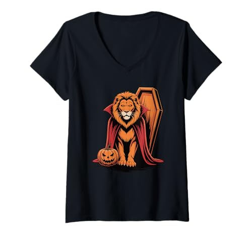 Damen Halloween Löwe Sarg Löwen T-Shirt mit V-Ausschnitt von Lions Lion Lover Gifts